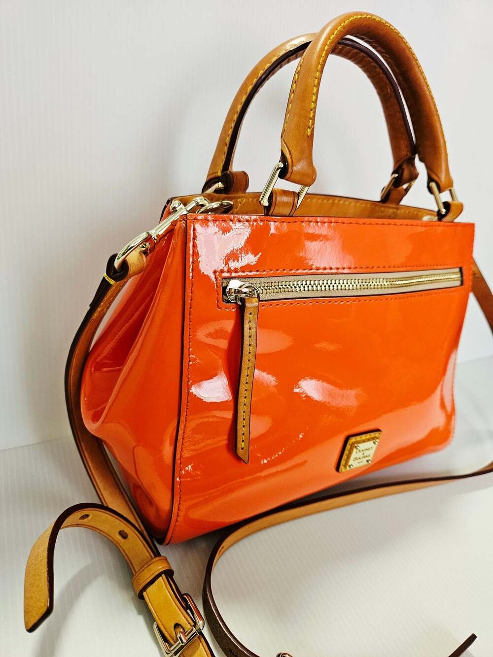 Dooney & Bourke Patent Leather Small Brenna Satchel in Melon Bag - Picture 4 of 16